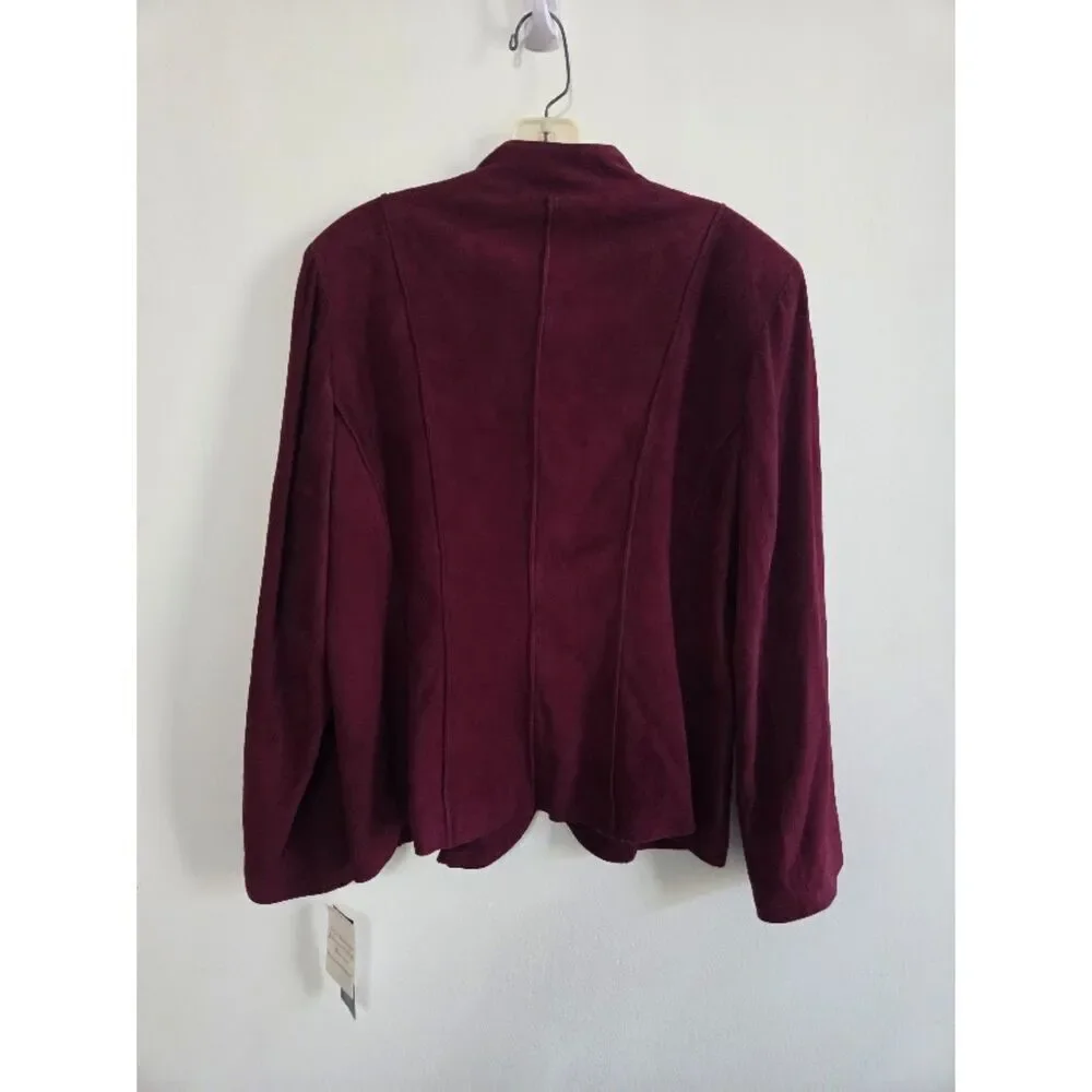 NWT Jones New York Burgunday 100% Suede Band Collar Blazer Jacket size XL